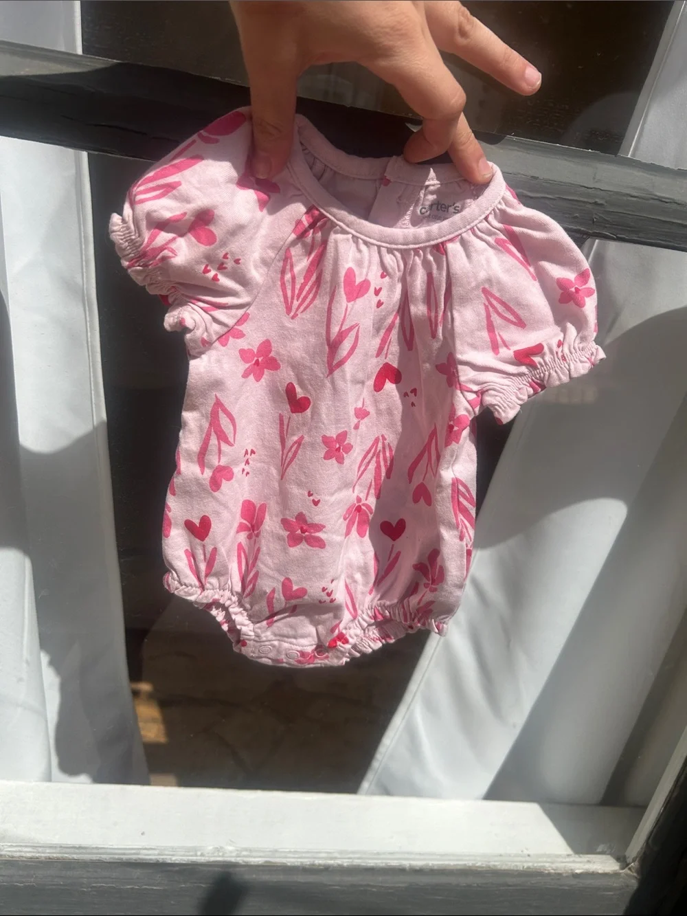 Carter's Light Pink Floral Puff Sleeve Romper 3 months
